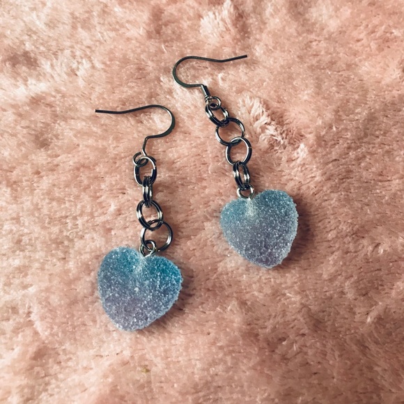 Blue Kawaii Candy Soft Gummy Heart Ombré Handmade Stainless Steel Earrings - Picture 3 of 15